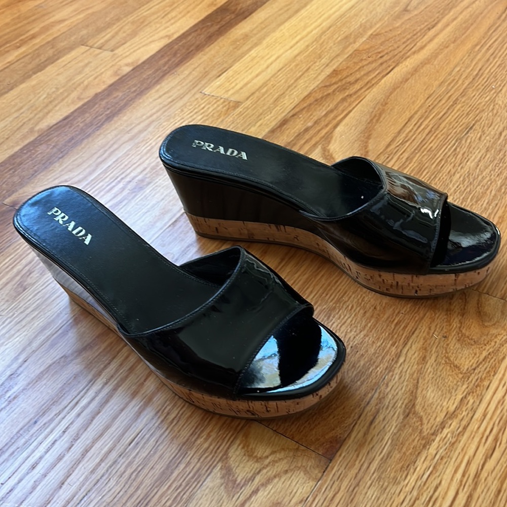 Authentic Prada Patent Leather Printed Slides (wedges) - Picture 4 of 4